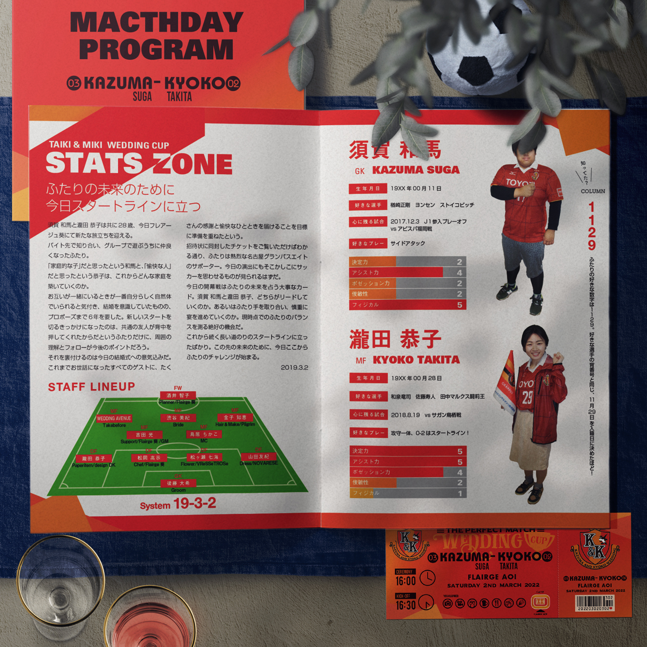 サッカーJリーグ名古屋グランパスエイトがモチーフのプロフィールパンフレット（プロフィールブック）